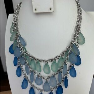Charming Charlie triple strands shades of blue teardrop beaded necklace